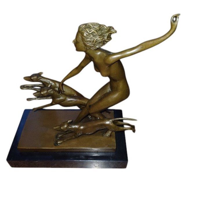 BD05.Bronze sur marbre "Diane et ses chiens