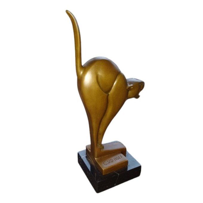 BAD08. Bronze sur marbre chat en colère