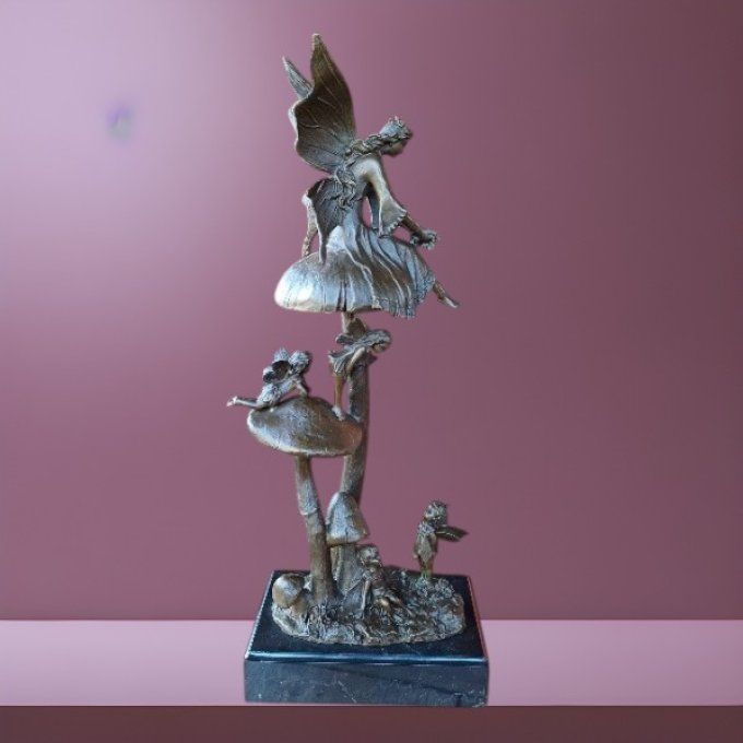 BD27.Bronze sur marbre "Fées et Champignons"