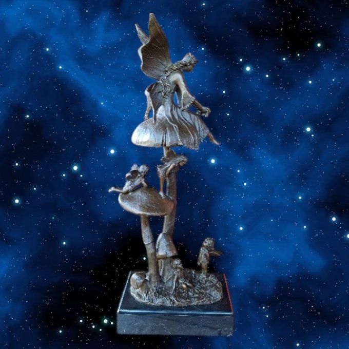 BD27.Bronze sur marbre "Fées et Champignons"