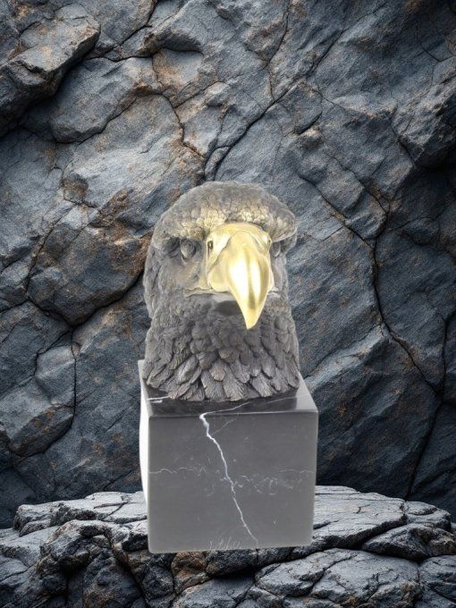 BA37.Bronze sur marbre d'une tête d'aigle