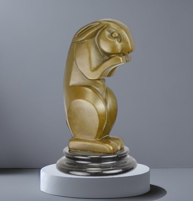 BAD04. Bronze sur marbre d'un lapin art-déco