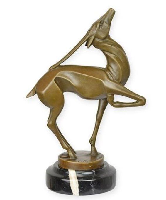 BAD05. Bronze sur marbre Gazelle art déco