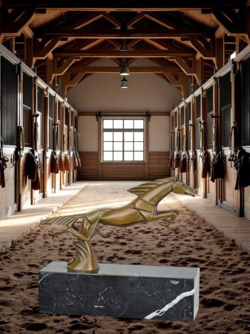 BAD13. Bronze sur marbre cheval art-déco