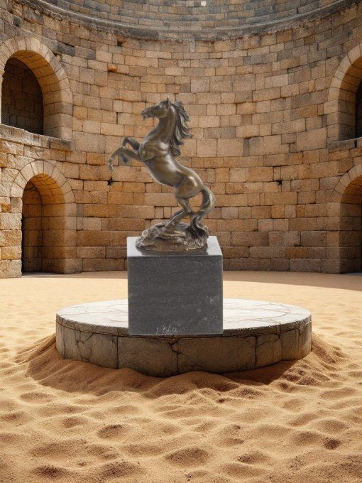 BA27. Bronze sur marbre cheval cabré