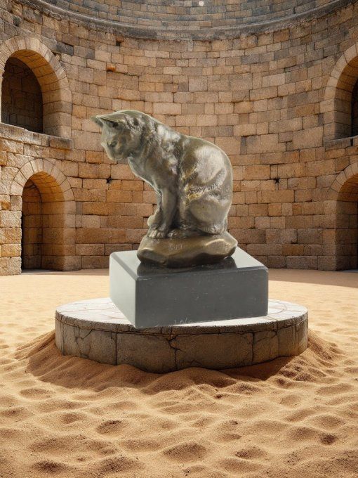BA28.Bronze sur marbre d'un Chat
