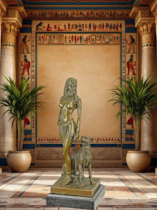 BD24.Bronze sur marbre "Cléopâtre et son jaguar