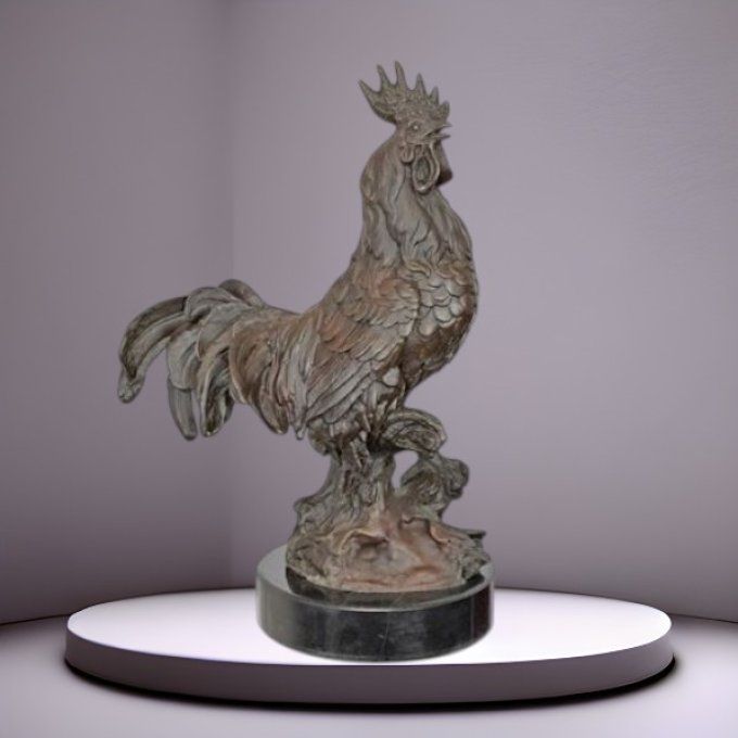 BA34.Bronze sur marbre d'un Coq