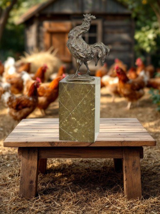 BA35. Bronze sur marbre d'un Cop qui chante