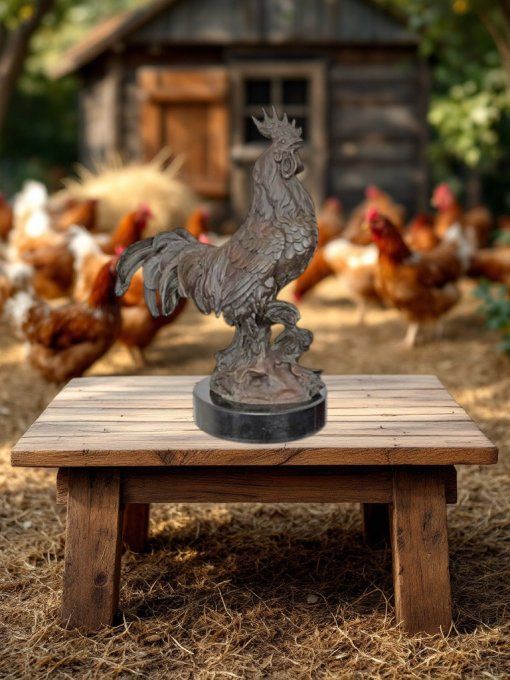 BA34.Bronze sur marbre d'un Coq