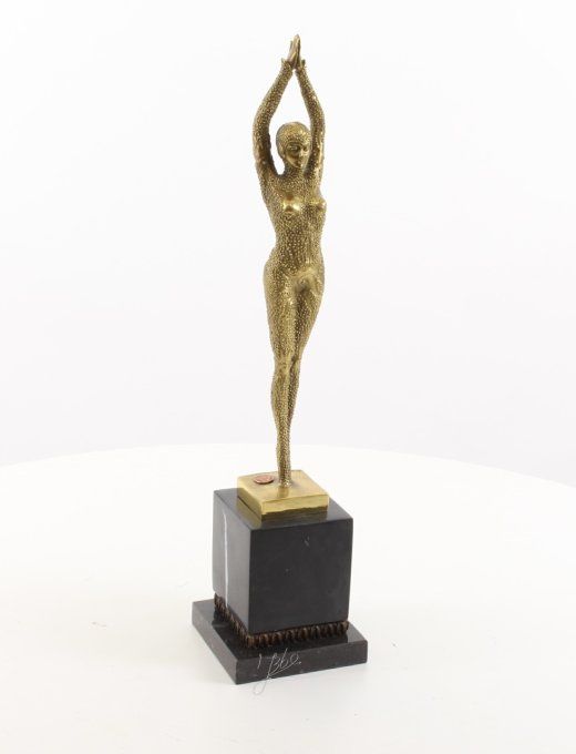 BAD11. Bronze sur marbre danseuse art-déco