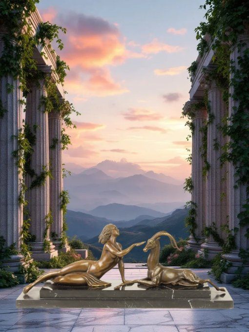 BD36.Bronze sur marbre d'un amazone et une antilope