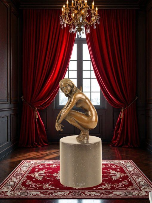 BE18.Bronze sur marbre d'une femme nue assise