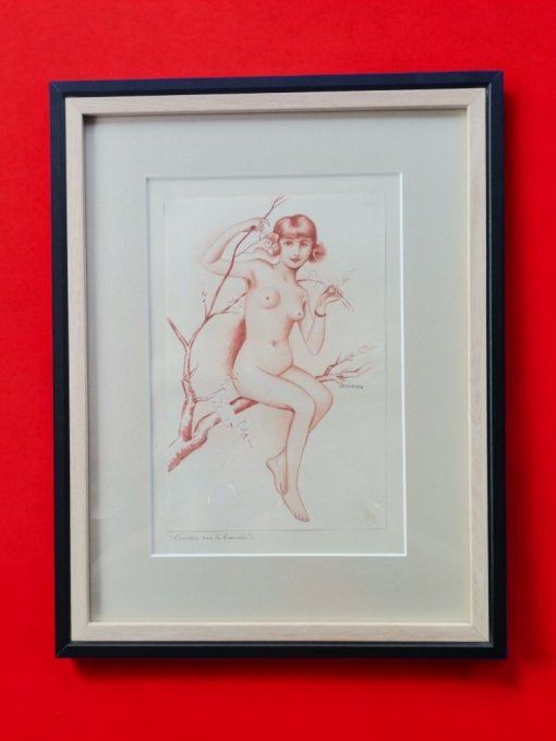 TAE11. Aquarelle jeune fille sur un arbre