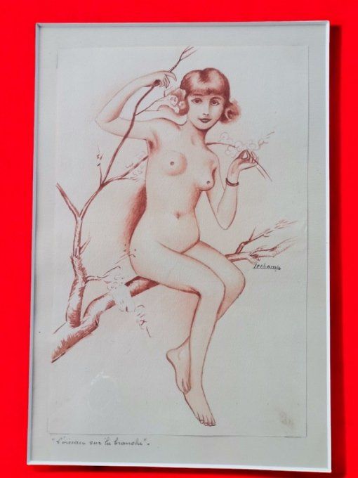 TAE11. Aquarelle jeune fille sur un arbre