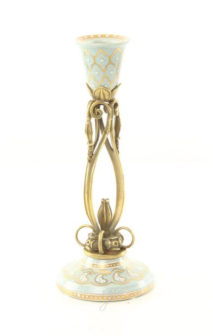 BROC02.Paire de bougeoirs porcelaine et bronze
