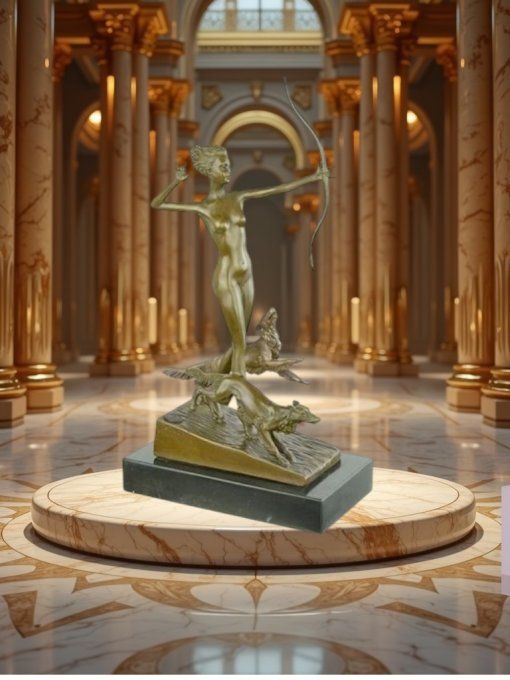 BD06.Bronze sur marbre Diane à la chasse