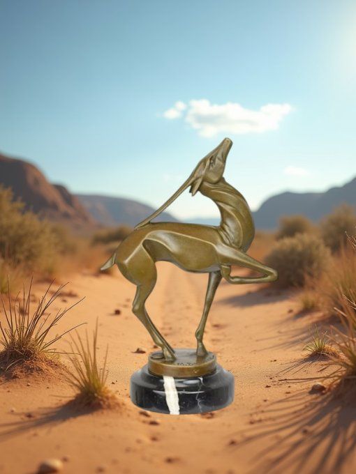 BAD05. Bronze sur marbre Gazelle art déco