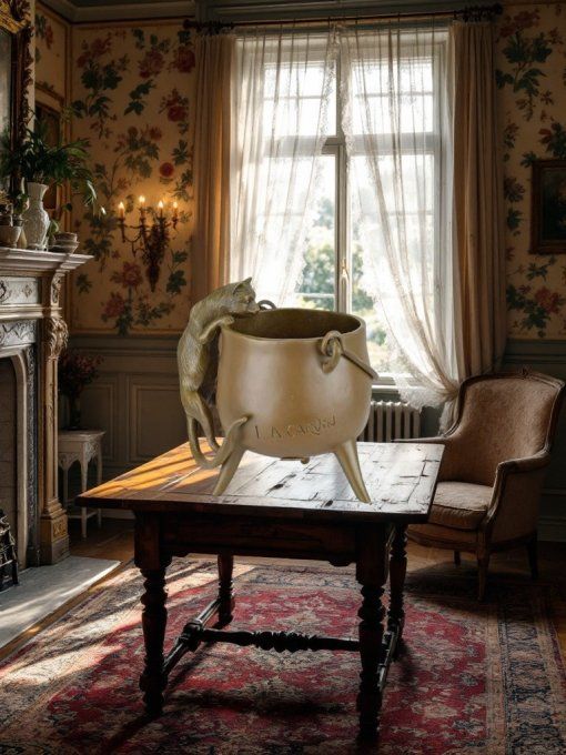 BA17.Bronze d'un chat et chaudron