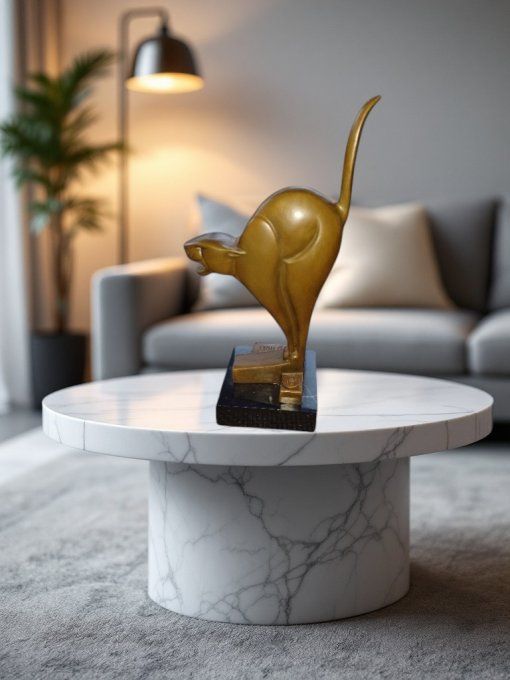 BAD08. Bronze sur marbre chat en colère