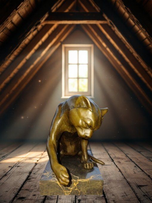 BA26.Bronze sur marbre d'un chat