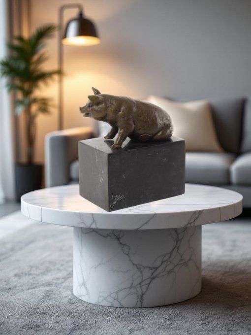 BA09. Bronze sur marbre d'un cochon