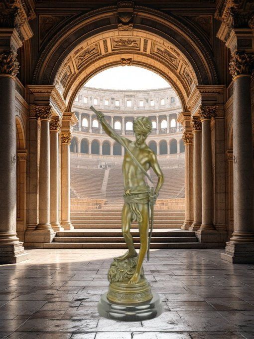 BD15. Bronze sur marbre David et Goliath