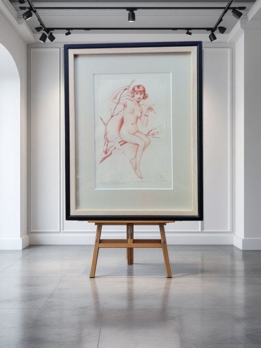 TAE11. Aquarelle jeune fille sur un arbre