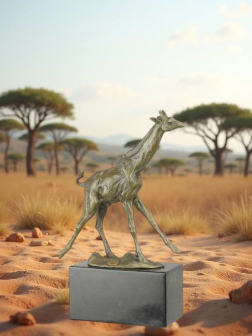 BA14.Bronze sur marbre d'une girafe