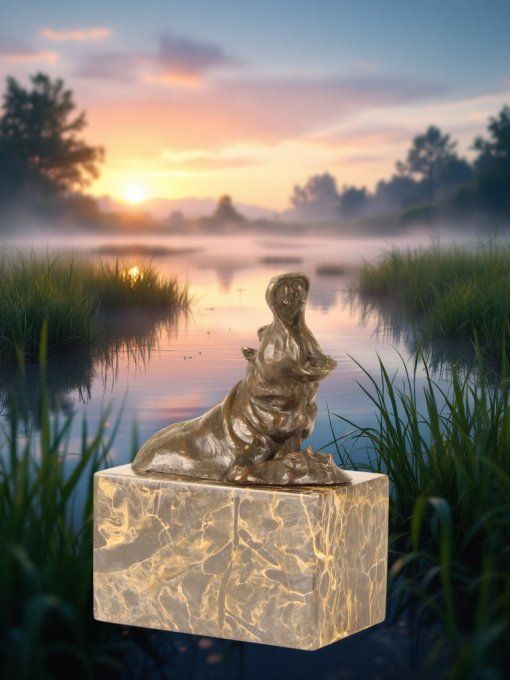 BA13.Bronze sur marbre d'un Hippopotame