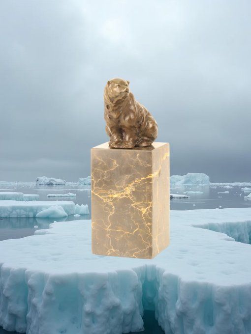 BA08. Bronze sur marbre d'un ours polair