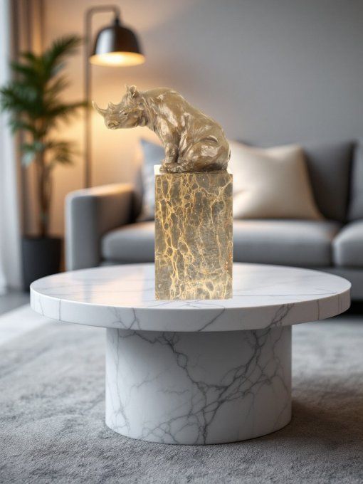 BA05.Bronze sur marbre d'un Rhinocéros