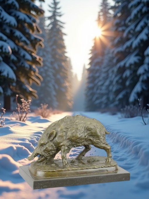 BA02: bronze sur marbre d'un sanglier