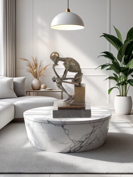 BD14. Bronze sur marbre d'un Squelette penseur