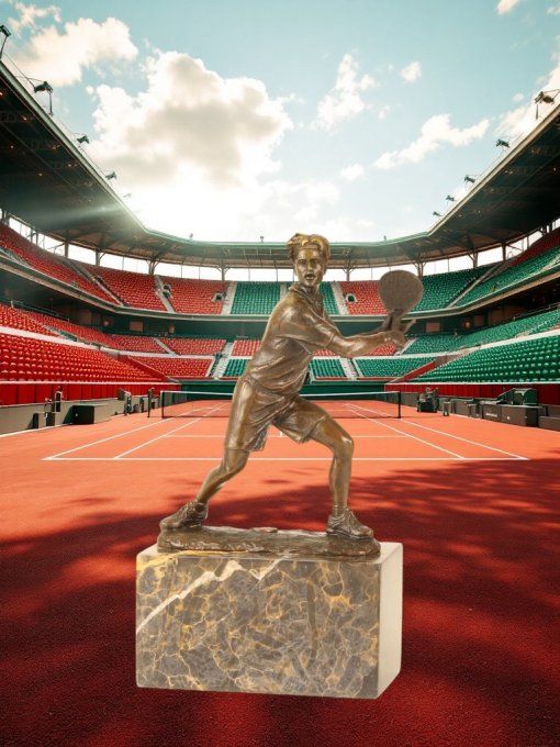 BD18. Bronze sur marbre d'un Tennisman