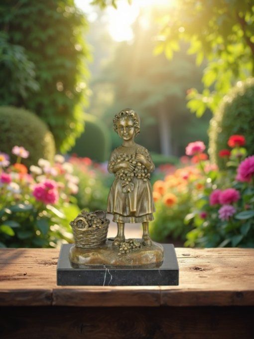 BD09. Bronze sur marbre "fille à la ceuillette"