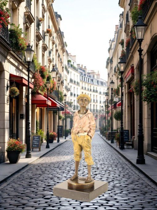 BD27.Bronze sur marbre peint "Garçon siffleur"