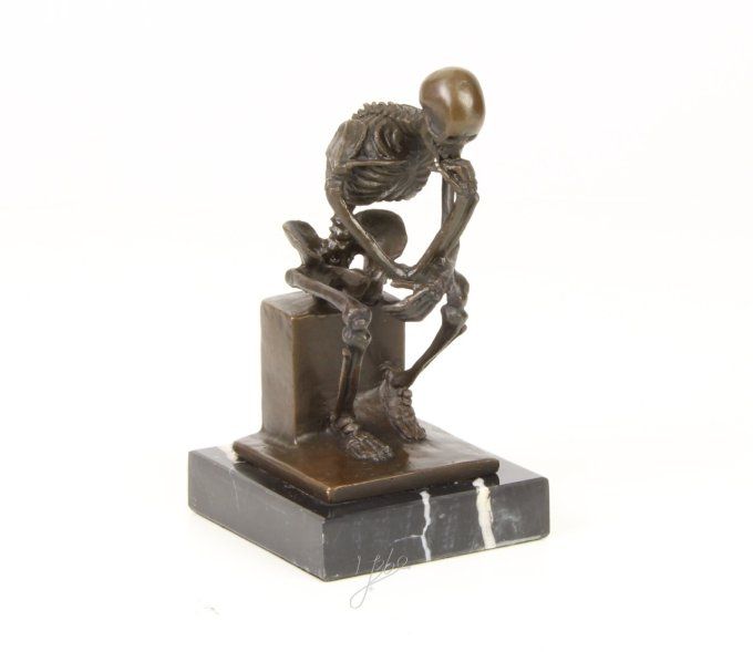 BD14. Bronze sur marbre d'un Squelette penseur