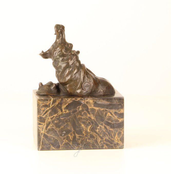 BA13.Bronze sur marbre d'un Hippopotame