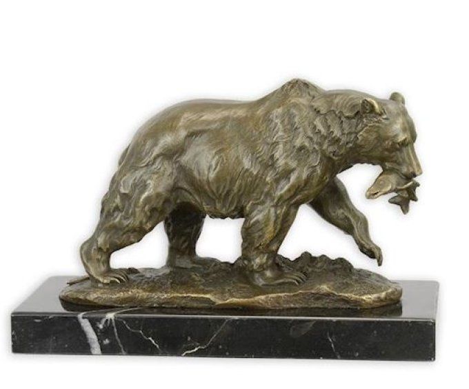 BA33.Bronze sur marbre d'un Ours pêcheur