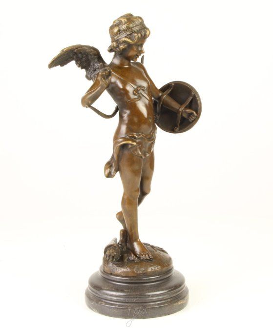 BD16.Bronze sur marbre Angelot avec bouclier