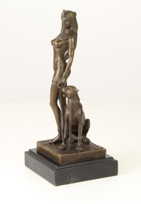BD24.Bronze sur marbre "Cléopâtre et son jaguar