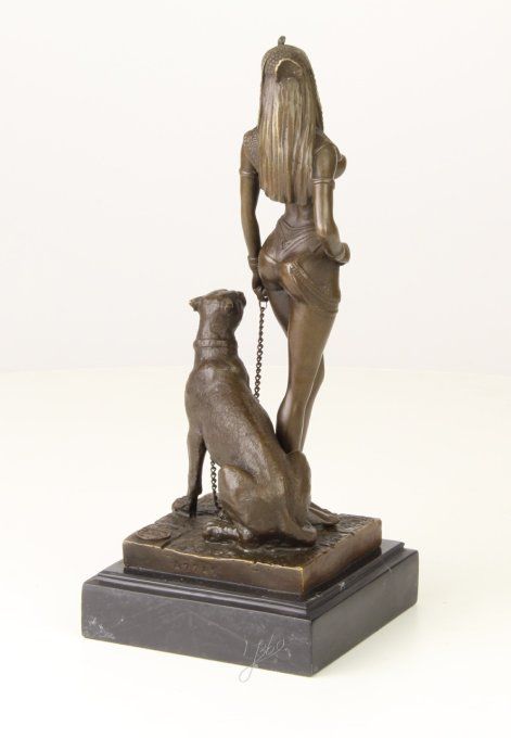 BD24.Bronze sur marbre "Cléopâtre et son jaguar