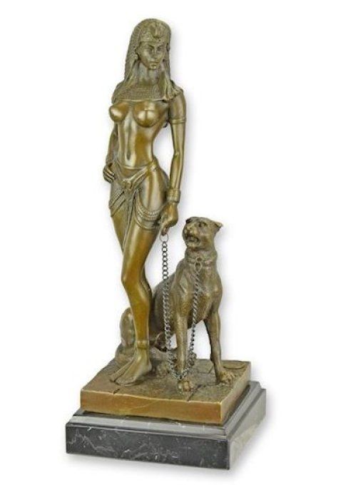 BD24.Bronze sur marbre "Cléopâtre et son jaguar