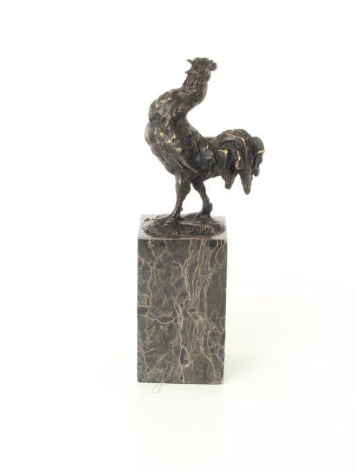 BA35. Bronze sur marbre d'un Cop qui chante