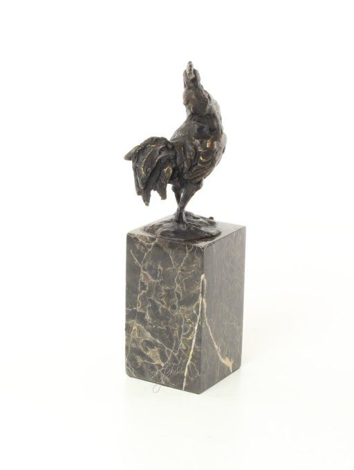 BA35. Bronze sur marbre d'un Cop qui chante
