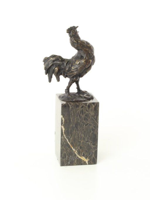 BA35. Bronze sur marbre d'un Cop qui chante
