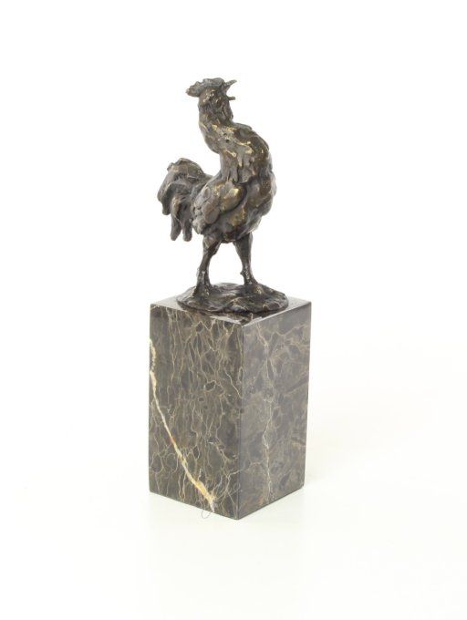 BA35. Bronze sur marbre d'un Cop qui chante