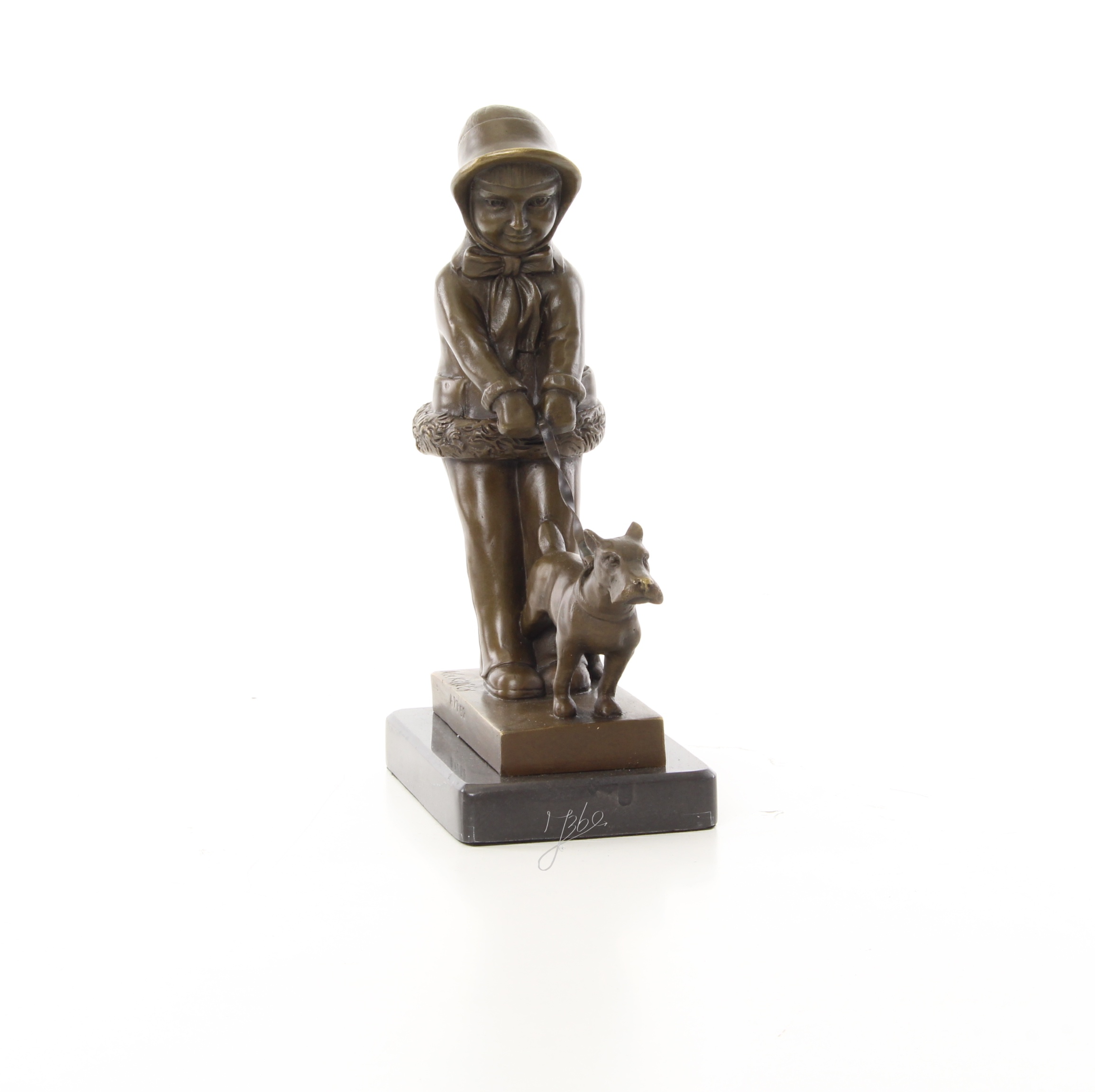 BD10.Bronze sur marbre fille et son chien BD10.Bronze sur marbre fille et son chien