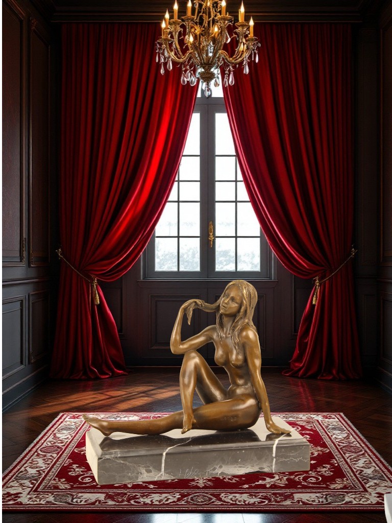 BE19.Bronze sur marbre d'une femme nue pensive